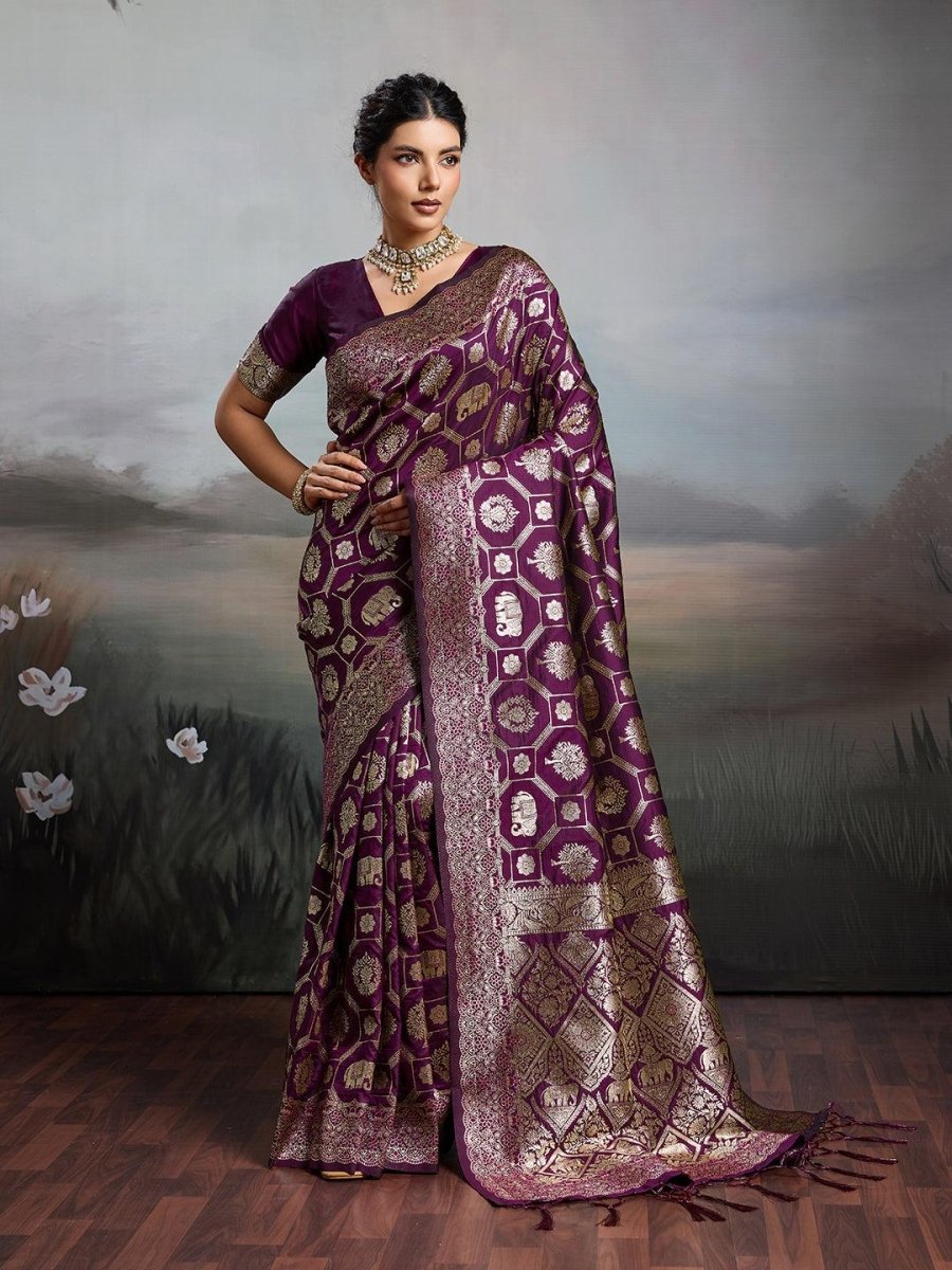 Wine Silk Blend Handloom Saree | EZB SI04 SURJW2004 - EZBER