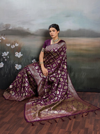 Wine Silk Blend Handloom Saree | EZB SI04 SURJW2004 - EZBER