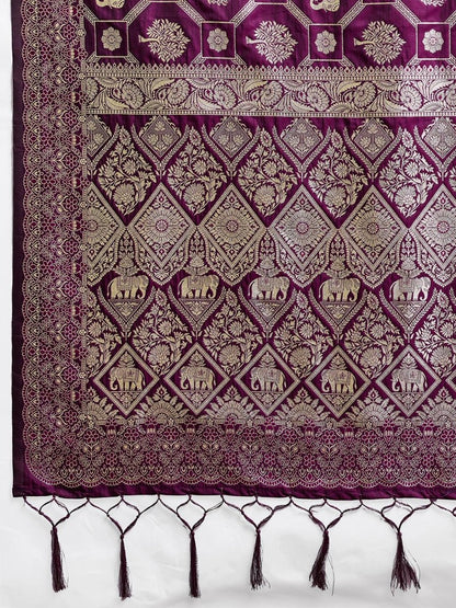 Wine Silk Blend Handloom Saree | EZB SI04 SURJW2004 - EZBER