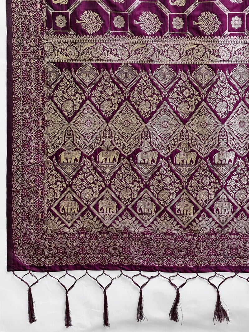 Wine Silk Blend Handloom Saree | EZB SI04 SURJW2004 - EZBER