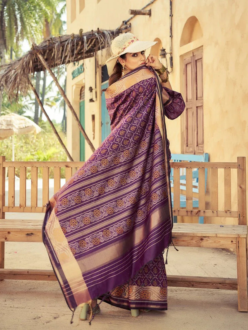 Wine Soft Silk Festive Wear Saree With Blouse Piece - EZBER