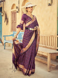 Wine Soft Silk Festive Wear Saree With Blouse Piece - EZBER