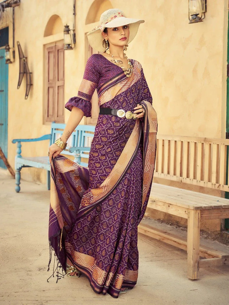Wine Soft Silk Festive Wear Saree With Blouse Piece - EZBER