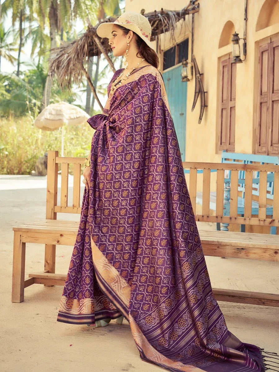 Wine Soft Silk Festive Wear Saree With Blouse Piece - EZBER