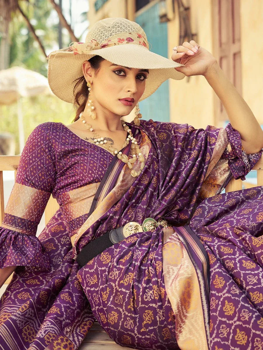 Wine Soft Silk Festive Wear Saree With Blouse Piece - EZBER