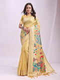 Yelllow Linen Cotton Saree With Blouse Piece - EZBER