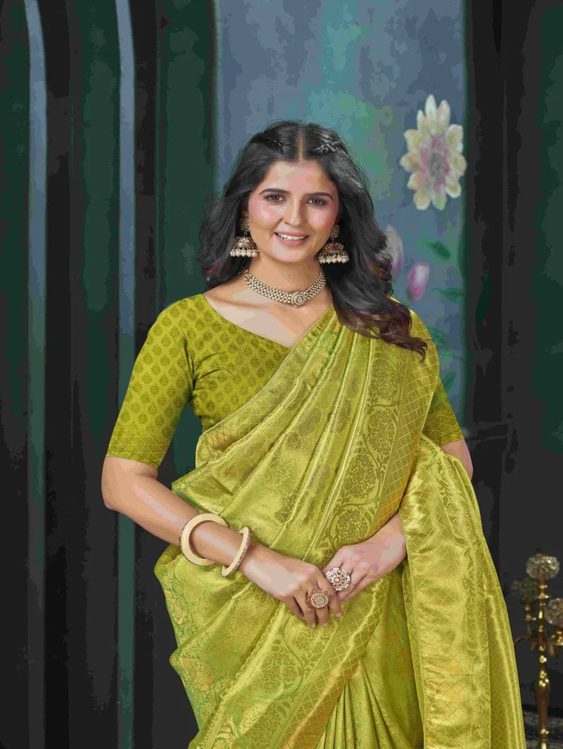Yellow And Green Kanjivaram Saree - EZBER