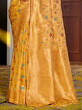 Yellow Banarasi silk Saree With Blouse Piece - EZBER