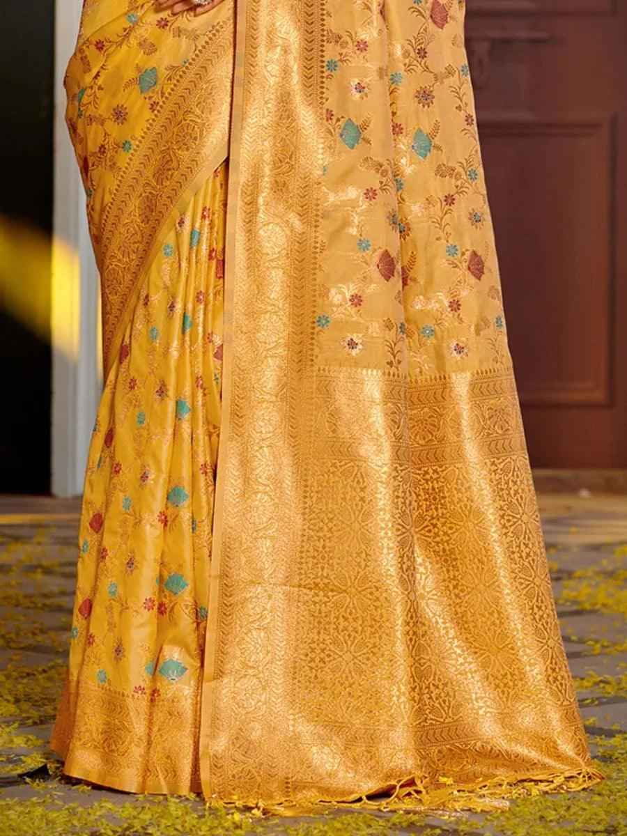 Yellow Banarasi Silk Brocade Saree | EZB SI04 ASSWA1001