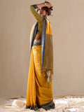 Yellow Cotton Festive Wear Saree With Blouse Piece - EZBER