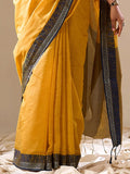 Yellow Cotton Festive Wear Saree With Blouse Piece - EZBER