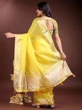 Yellow Cotton Saree With Blouse Piece - EZBER