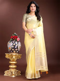 Yellow Cotton Saree With Blouse Piece - EZBER