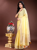 Yellow Cotton Saree With Blouse Piece - EZBER