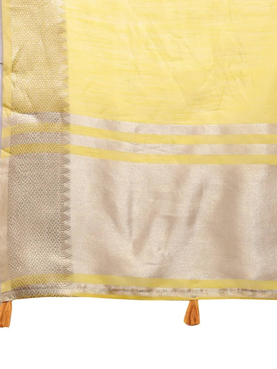 Yellow Cotton Saree With Blouse Piece - EZBER