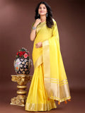 Yellow Cotton Saree With Blouse Piece - EZBER