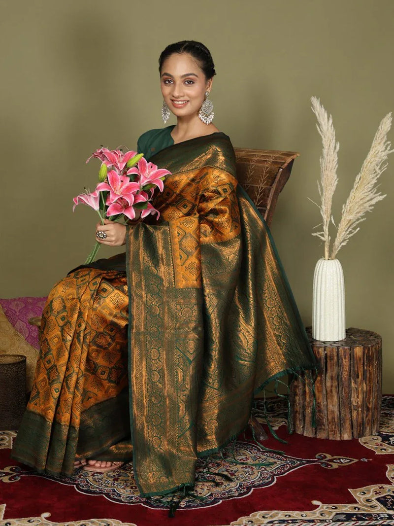 Yellow Lichi Silk Saree With Blouse Piece - EZBER