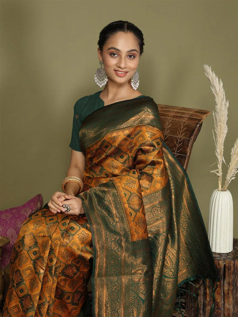 Yellow Lichi Silk Saree With Blouse Piece - EZBER