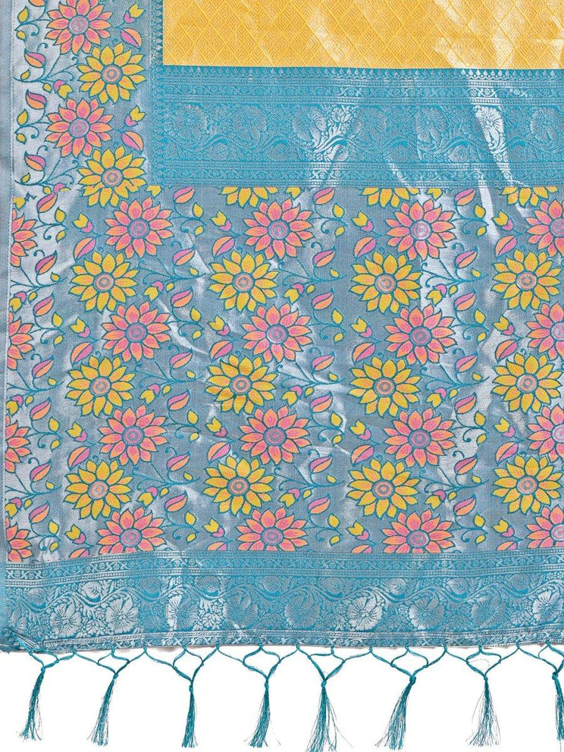 Yellow Lichi Silk Saree With Blouse Piece - EZBER