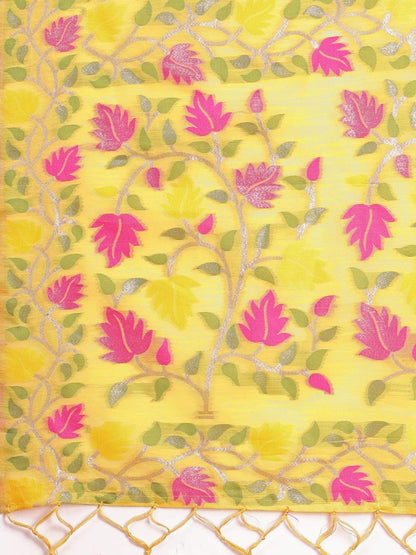 Yellow Linen Cotton Brocade Saree | EZB SI04 ASGUL1005 - EZBER