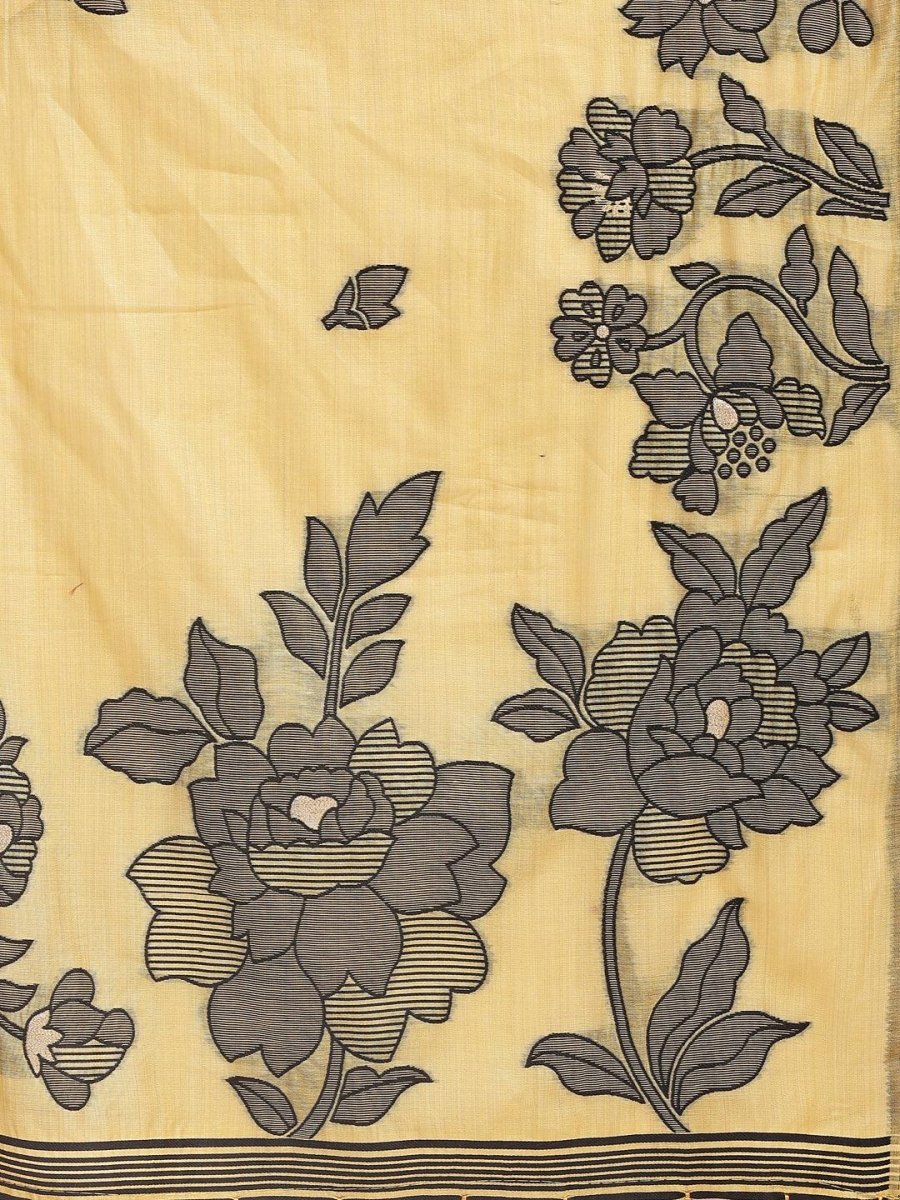 Yellow Linen Cotton Brocade Saree | EZB SI04 ASKSH1004 - EZBER