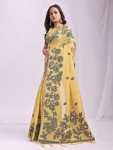 Yellow Linen Cotton Brocade Saree | EZB SI04 ASKSH1004