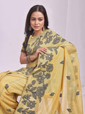 Yellow Linen Cotton Brocade Saree | EZB SI04 ASKSH1004 - EZBER