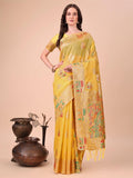 Yellow Linen-Cotton Brocade Saree | EZB SI04 ASLIN1001 - EZBER