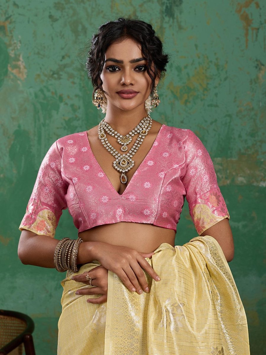 Yellow Linen Cotton Contrast Pallu Saree | EZB SI04 SUBLO1001 - EZBER