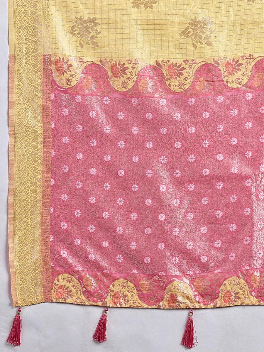 Yellow Linen Cotton Contrast Pallu Saree | EZB SI04 SUBLO1001 - EZBER