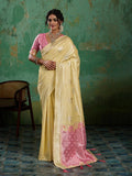 Yellow Linen Cotton Contrast Pallu Saree | EZB SI04 SUBLO1001 - EZBER