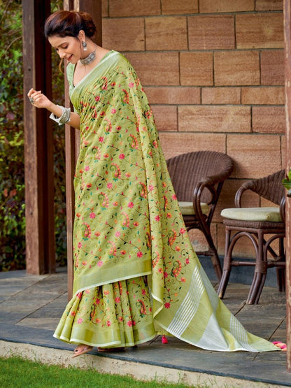 Yellow Linen Cotton Handloom Saree | EZB SI04 SGKSS1003 - EZBER
