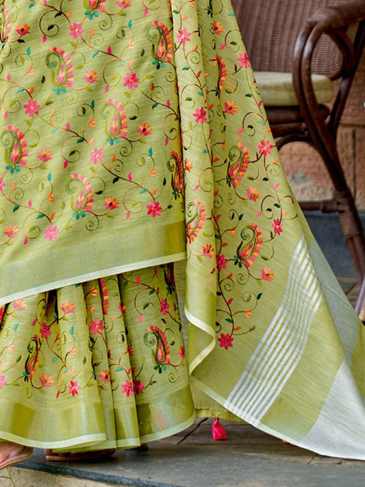 Yellow Linen Cotton Handloom Saree | EZB SI04 SGKSS1003 - EZBER