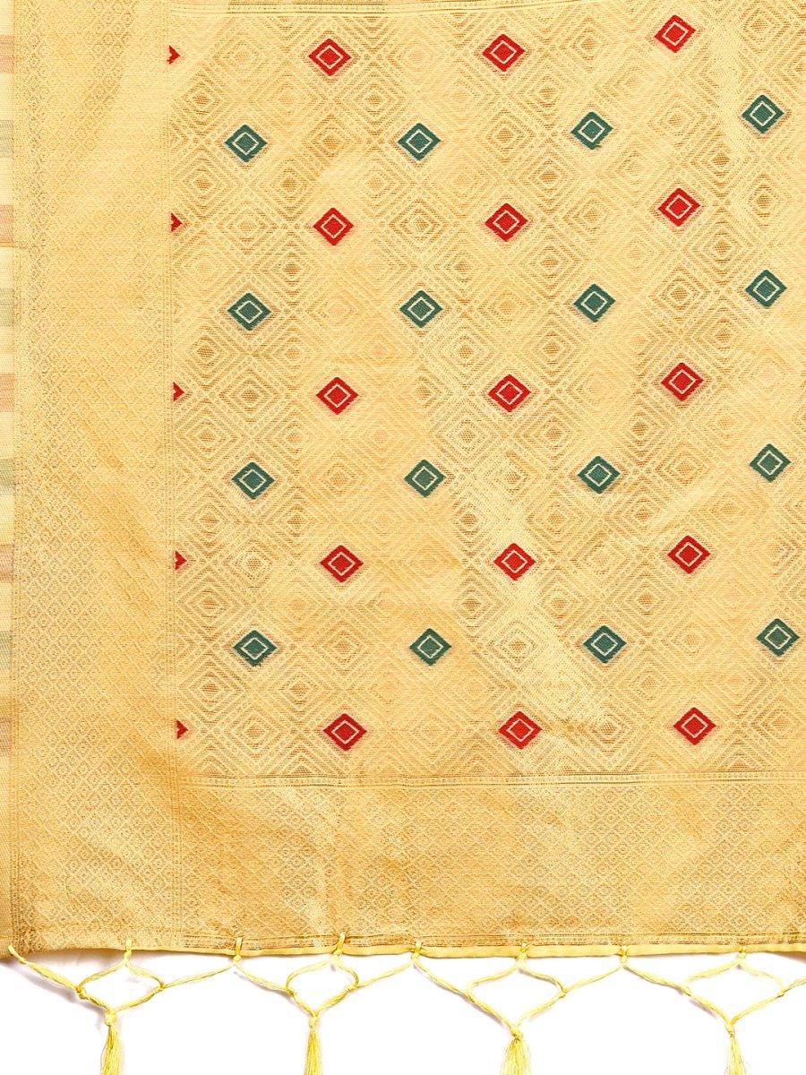 Yellow Linen Cotton Saree With Blouse Piece - EZBER