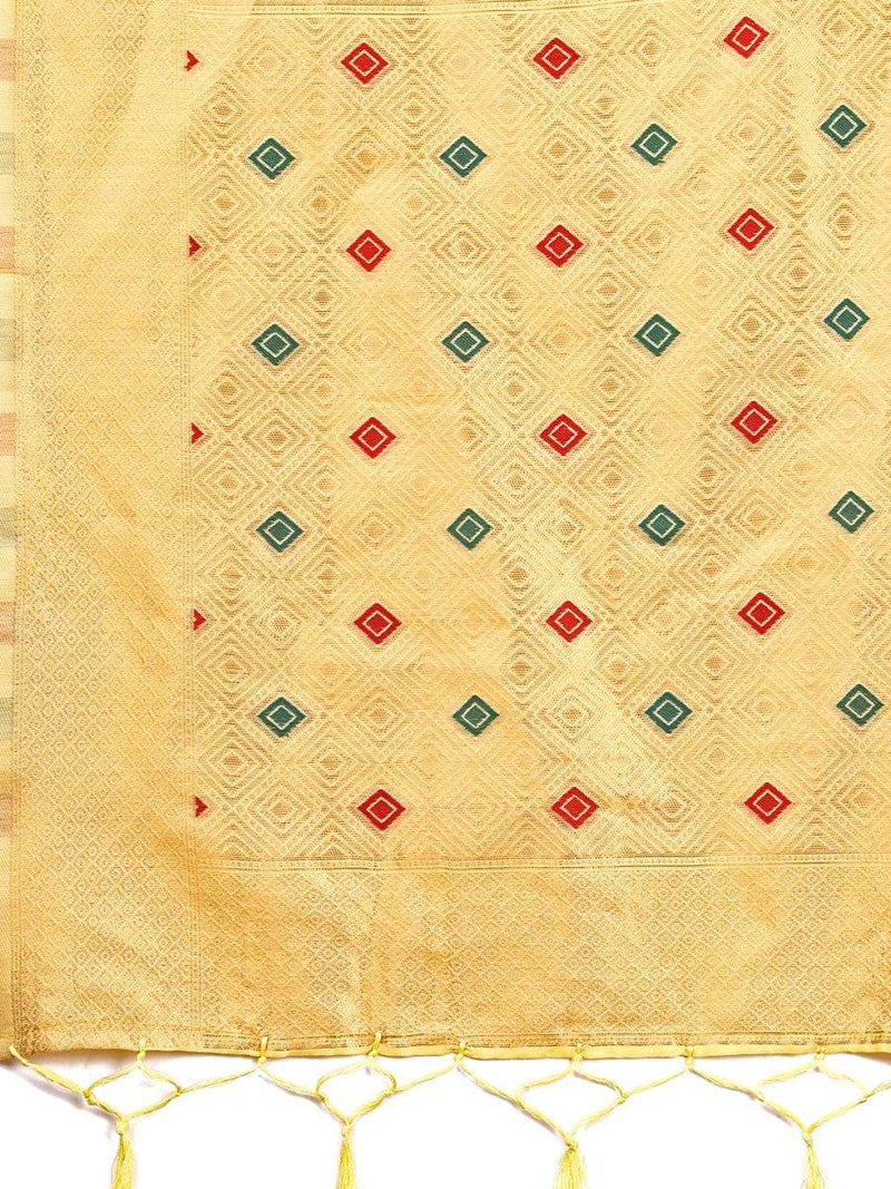 Yellow Linen Cotton Saree With Blouse Piece - EZBER