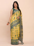 Yellow Linen Cotton Saree With Blouse Piece - EZBER