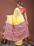 Yellow Linen Cotton Saree With Blouse Piece - EZBER