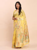 Yellow LINEN COTTON Saree With Blouse Piece - EZBER