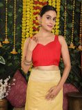 Yellow Linen Cotton Saree With Blouse Piece - EZBER