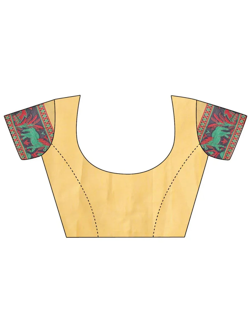 Yellow Linen Cotton Saree With Blouse Piece - EZBER