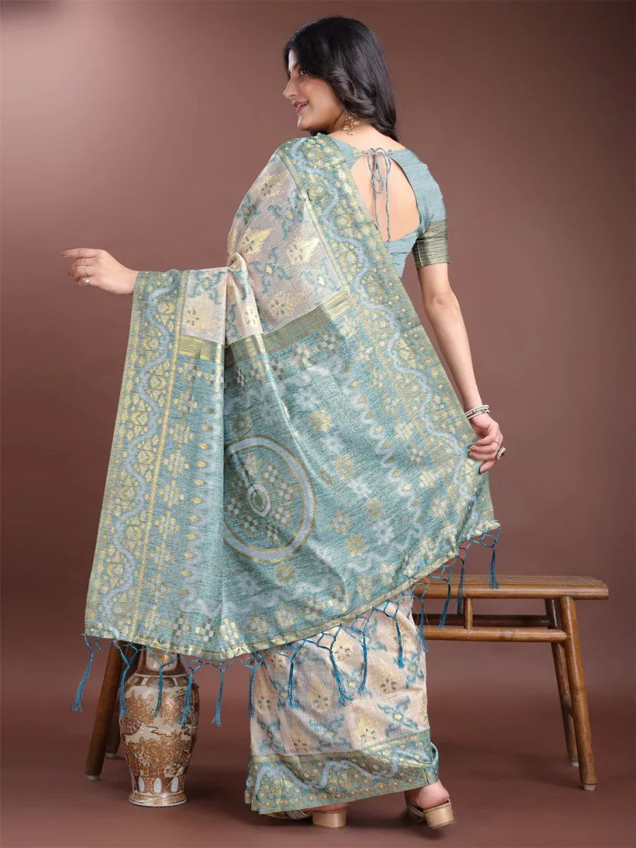 Yellow Linen Cotton Saree With Blouse Piece - EZBER