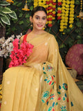 Yellow Linen Cotton Saree With Blouse Piece - EZBER