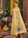 Yellow Linen Cotton Saree With Blouse Piece - EZBER