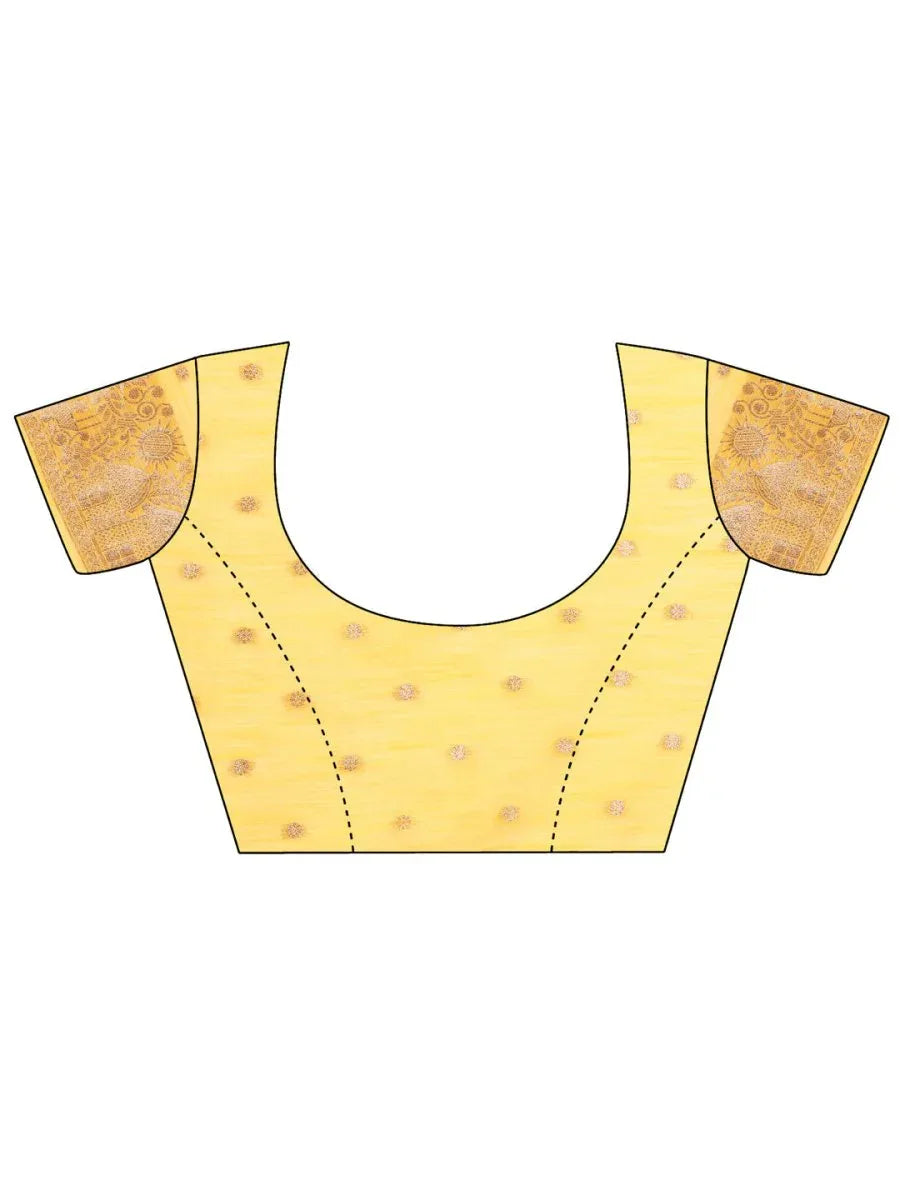 Yellow Linen Cotton Saree With Blouse Piece - EZBER