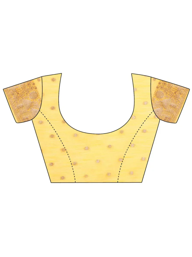 Yellow Linen Cotton Saree With Blouse Piece - EZBER