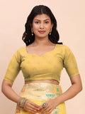 Yellow LINEN COTTON Saree With Blouse Piece - EZBER