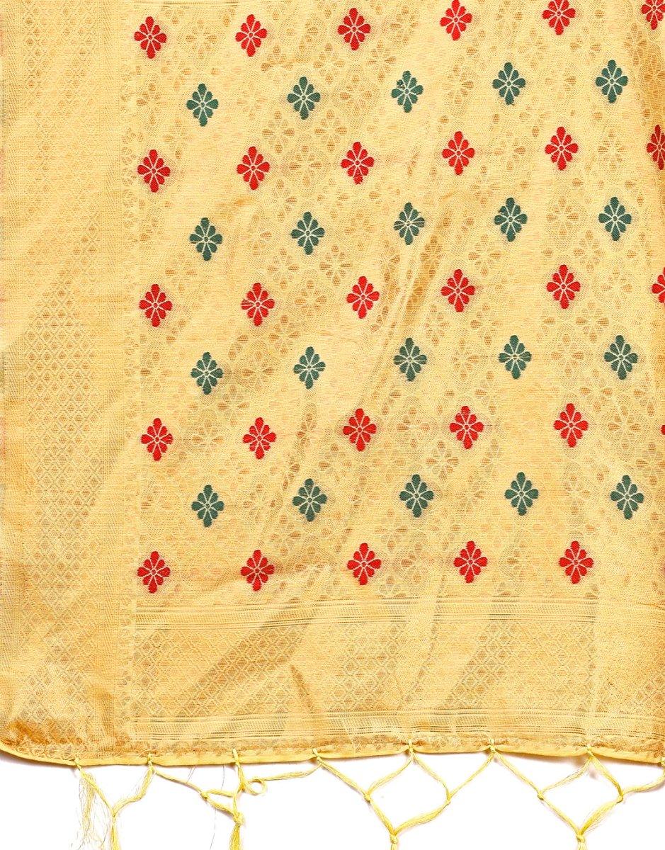 Yellow Linen Cotton Saree With Blouse Piece - EZBER