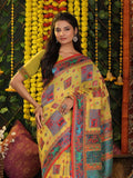 Yellow Linen Cotton Saree With Blouse Piece - EZBER