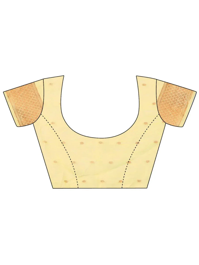 Yellow Linen Cotton Saree With Blouse Piece - EZBER