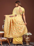 Yellow Linen Cotton Saree With Blouse Piece - EZBER
